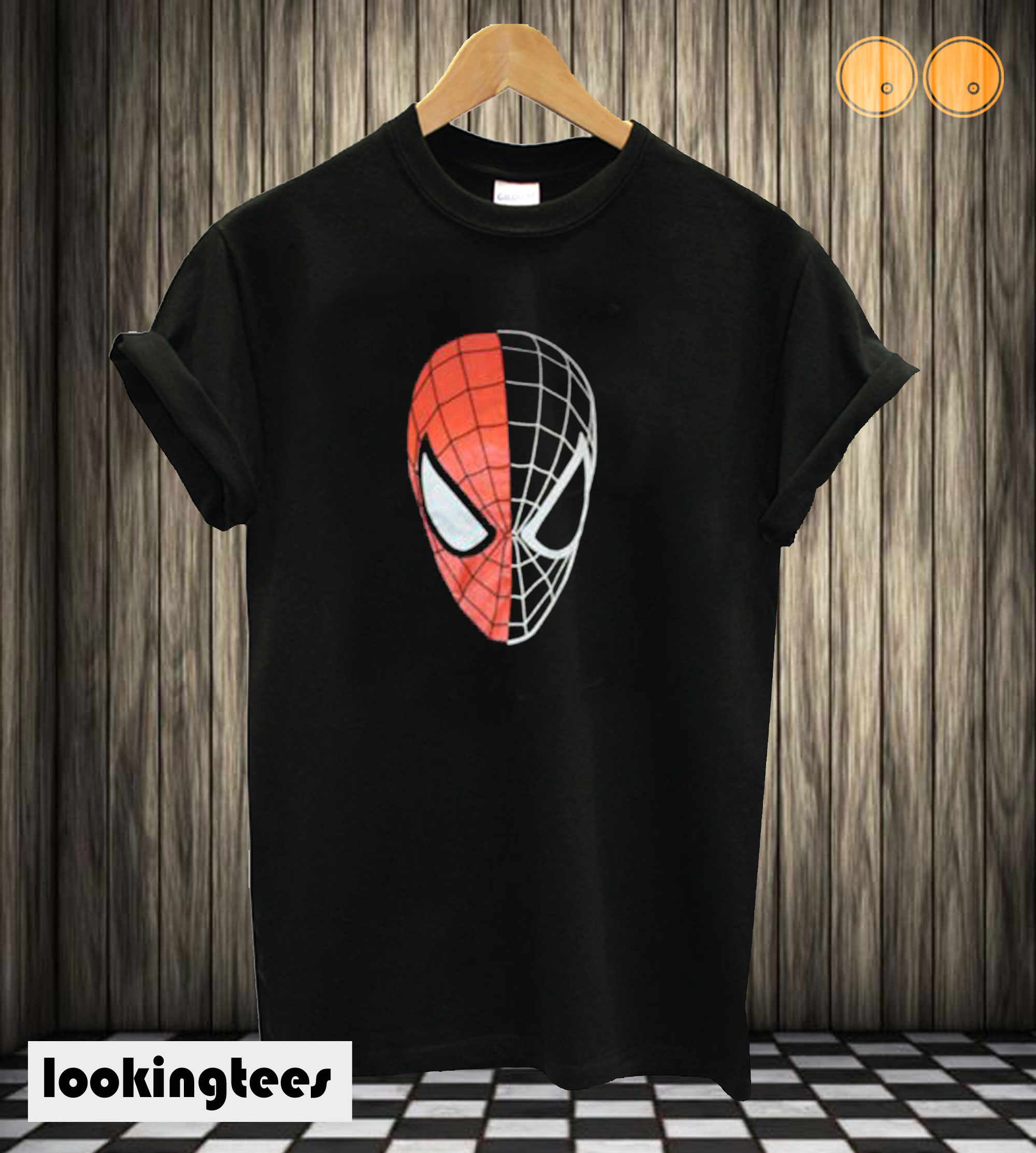 Spider Man Half Black Face Half Red With Silver T Shirt